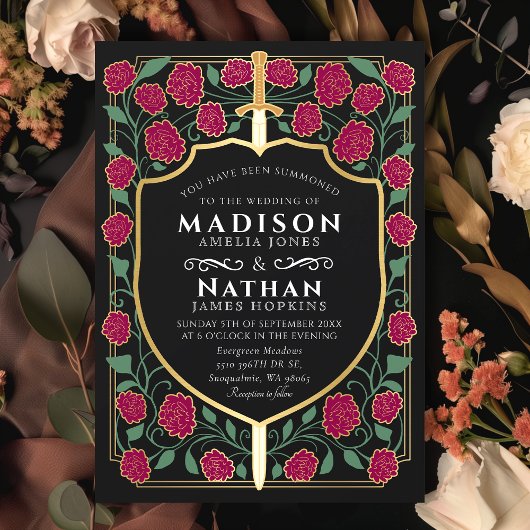 ブルゴーニュ剣シールドファンタジーモノグラム結婚ズ 招待状