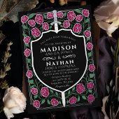 ブルゴーニュ剣シールドモノグラム結婚ファンタジー 箔招待状