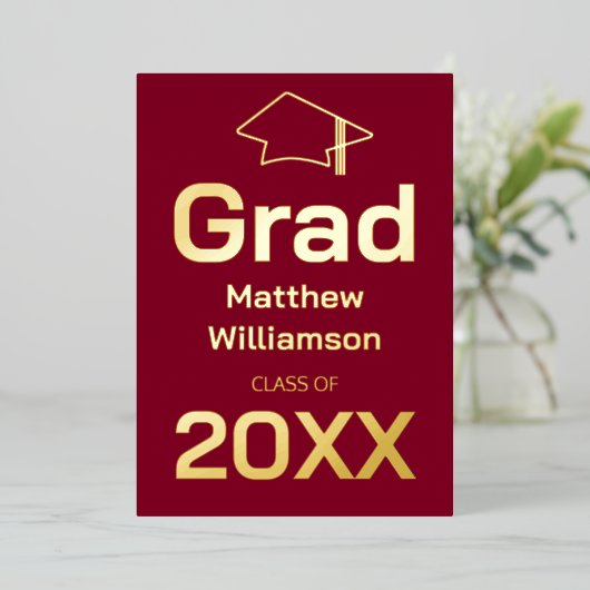 ブルゴーニュ卒業パーティーフォイル招待状 箔招待状 (立ち正面)