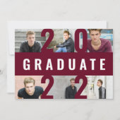 ブルゴーニュ卒業写真モダンコラージュはっきりした 案内状 (正面)