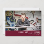 ブルゴーニュ卒業写真モダンコラージュはっきりした 案内状 (裏面)