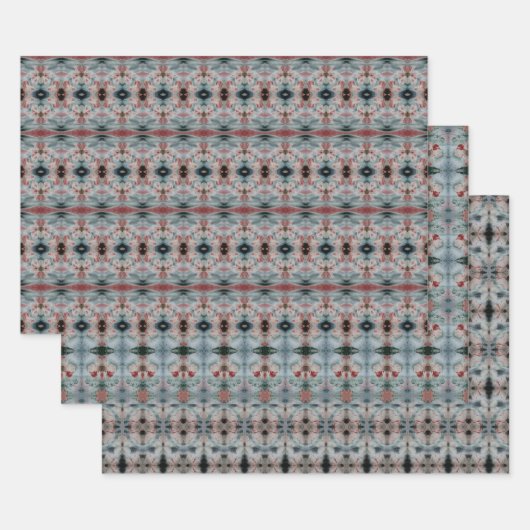 ブルゴーニュ及びダークティール（緑がかった色）パターン（の模様が）あるシート紙 ラッピングペーパーシート (セット)