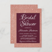 ブルゴーニュ及びバラ金ゴールドグリッターブライダルシャワー 招待状 (正面/裏面)