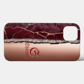 ブルゴーニュ及びバラ金ゴールドパーソナライズされた エレガント Case-Mate iPhoneケース (裏面 (横))