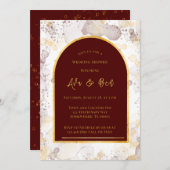 ブルゴーニュ及び金ゴールドアルコールインクアーチウェディングシャワー 招待状 (正面/裏面)