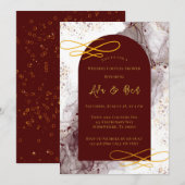 ブルゴーニュ及び金ゴールドアルコールインクアーチウェディングシャワー 招待状 (正面/裏面)
