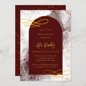 ブルゴーニュ及び金ゴールドアルコールインクブライダルシャワー 招待状 (正面/裏面)