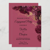 ブルゴーニュ及び金ゴールドフローラ婚約パーティ 招待状 (正面/裏面)