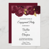 ブルゴーニュ及び金ゴールドフローラ婚約パーティ 招待状 (正面/裏面)