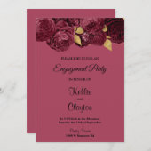 ブルゴーニュ及び金ゴールドフローラ婚約パーティ 招待状 (正面/裏面)