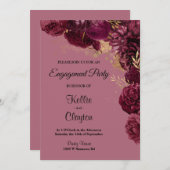 ブルゴーニュ及び金ゴールドフローラ婚約パーティ 招待状 (正面/裏面)