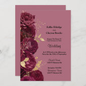 ブルゴーニュ及び金ゴールドフローラ結婚式招待状 招待状 (正面/裏面)