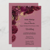 ブルゴーニュ及び金ゴールドフローラ結婚式招待状 招待状 (正面/裏面)