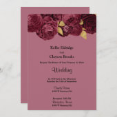 ブルゴーニュ及び金ゴールドフローラ結婚式招待状 招待状 (正面/裏面)