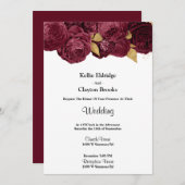 ブルゴーニュ及び金ゴールドフローラ結婚式招待状 招待状 (正面/裏面)