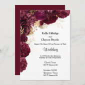 ブルゴーニュ及び金ゴールドフローラ結婚式招待状 招待状 (正面/裏面)