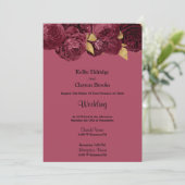 ブルゴーニュ及び金ゴールドフローラ結婚式招待状 招待状 (スタンド正面)