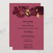 ブルゴーニュ及び金ゴールドフローラ結婚式招待状 招待状 (正面/裏面)