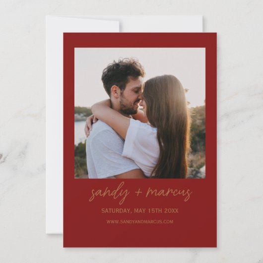 ブルゴーニュ及び金ゴールドフローラ結婚式招待状 招待状 (裏面)