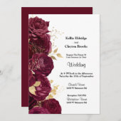 ブルゴーニュ及び金ゴールドフローラ結婚式招待状 招待状 (正面/裏面)