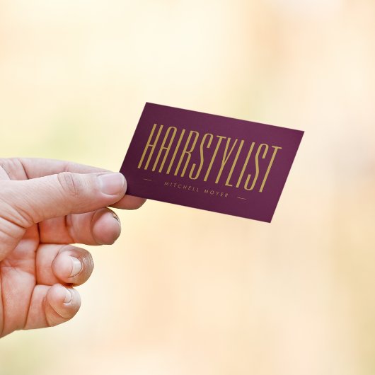 ブルゴーニュ及び金ゴールドヘアスタイリストプロフェッショナルシンプル 名刺