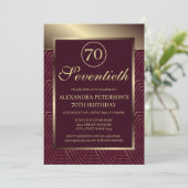 ブルゴーニュ及び金ゴールド縁どパターン（の模様が）ある誕生日 招待状 (スタンド正面)