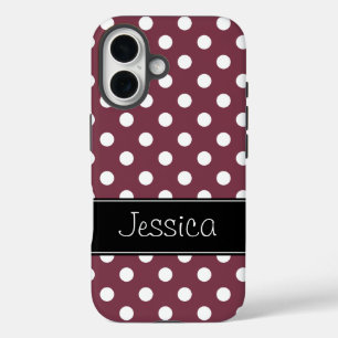ブルゴーニュ名門私立校風のーとホワイト水玉模様パーソナライズされた iPhone 16ケース