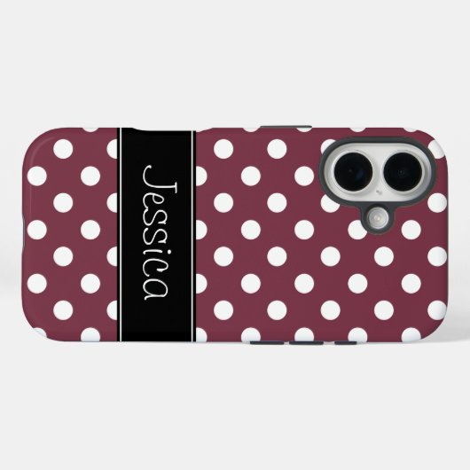 ブルゴーニュ名門私立校風のーとホワイト水玉模様パーソナライズされた Case-Mate iPhoneケース (裏面 (横))