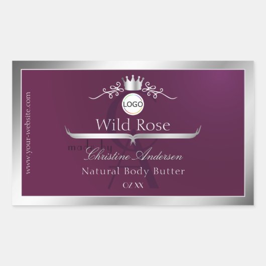 ブルゴーニュ商品ラベル銀枠ロゴモノグラム 長方形シール (正面)