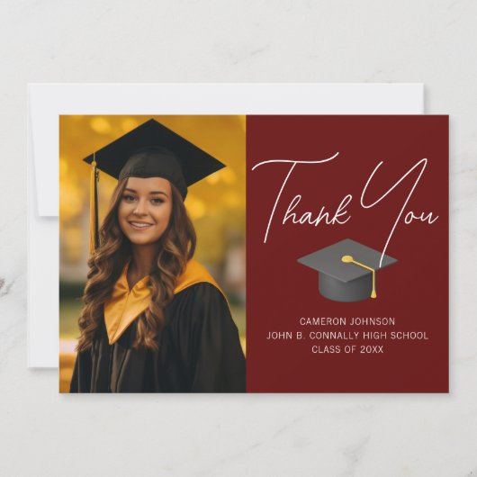 ブルゴーニュ大学院パーソナライズされた写真卒業 サンキューカード (正面)
