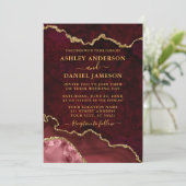 ブルゴーニュ大理石アゲイト写真結婚金ゴールド 招待状 (スタンド正面)