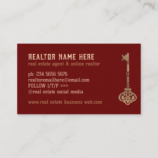 ブルゴーニュ実在金ゴールドエステート鍵 名刺 (裏面)