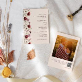 ブルゴーニュ山花写真QRコード結婚ズ 招待状