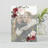 ブルゴーニュ幾何学的フローラヴェルムオーバーレイ写真 招待状 (スタンド正面)