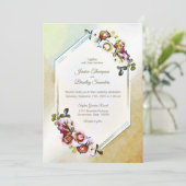 ブルゴーニュ幾何学的フローラ水結婚色 招待状 (スタンド正面)