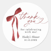 ブルゴーニュ弓ブライダルシャワーサンキューメッセージカード ラウンドシール (正面)