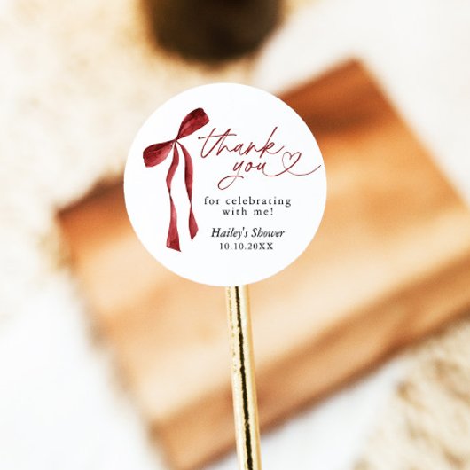 ブルゴーニュ弓ブライダルシャワーサンキューメッセージカード ラウンドシール
