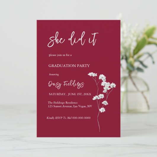 ブルゴーニュ彼女はそれを卒業写真招待状 招待状 (スタンド正面)