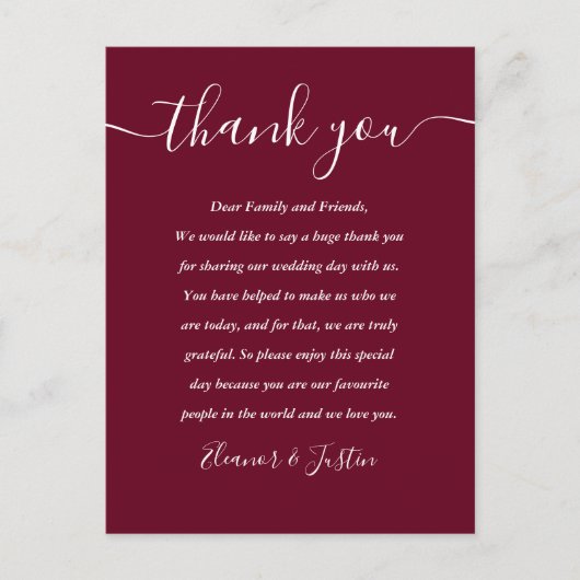 ブルゴーニュ披露宴スクリプトサンキュー座席表 ポストカード (正面)