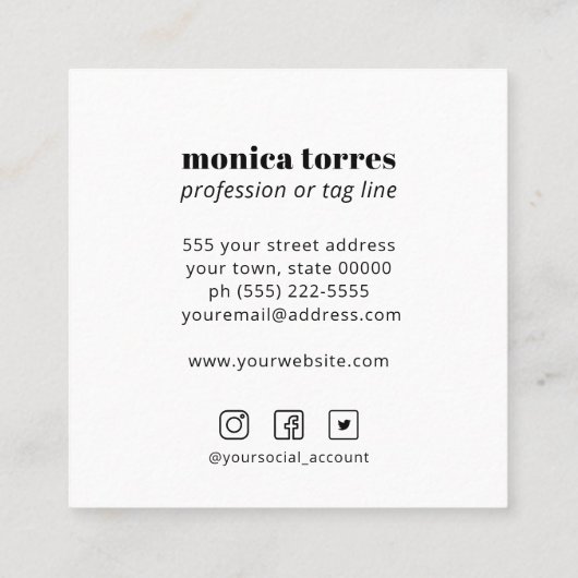 ブルゴーニュ春の花オレンジパープルソーシャルアイコン スクエア名刺 (裏面)