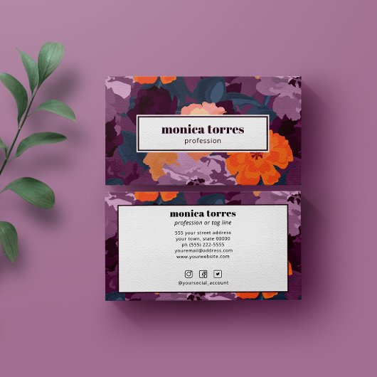 ブルゴーニュ春の花オレンジパープルソーシャルアイコン 名刺