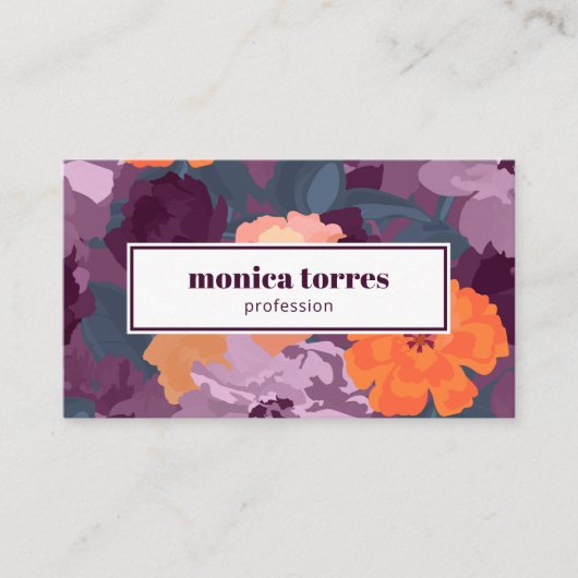 ブルゴーニュ春の花オレンジパープルソーシャルアイコン 名刺 (正面)