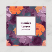 ブルゴーニュ春の花オレンジパープルプロフェッショナル スクエア名刺 (正面)