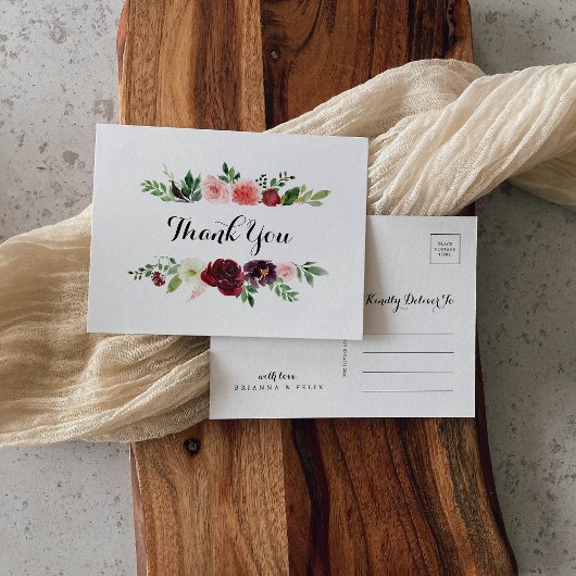 ブルゴーニュ春ピンクフローラ書道ありがとう ポストカード