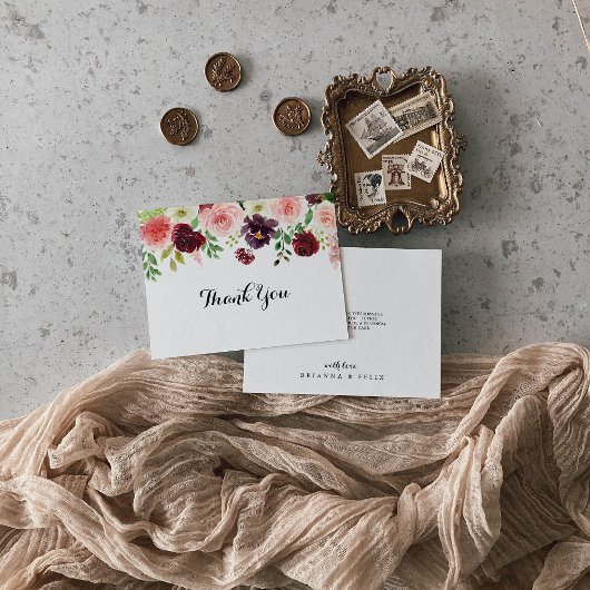 ブルゴーニュ春フローラ書道フラット結婚ズ サンキューカード