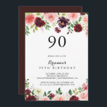 ブルゴーニュ春フローラ90thバースデーパーティー 招待状<br><div class="desc">このブルゴーニュ春フローラ90歳の誕生日パーティーの招待は、誕生日パーティーにシンプル最適である。手の絵を描デザインは緑の赤面、まばゆいピンク、、紫、赤、白とブルゴーニュの輝くバラ、牡丹が小さな可愛い花束に整然と配置されている。</div>