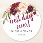ブルゴーニュ最高のフローラデイエバー結婚式の引き出物 ラウンドペーパーコースター (正面)