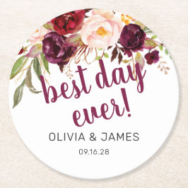 ブルゴーニュ最高のフローラデイエバー結婚式の引き出物 ラウンドペーパーコースター