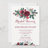 ブルゴーニュ松グリーン冬フローラブライダルシャワー 招待状 (正面)