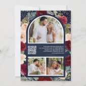 ブルゴーニュ桃フローラ写真ネイビーQRコード結婚ズ セーブザデート (裏面)